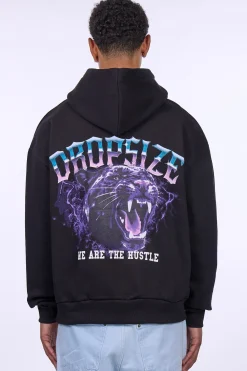 HEAVY OVERZIZE NEON PANTHER HOODIE BLACK