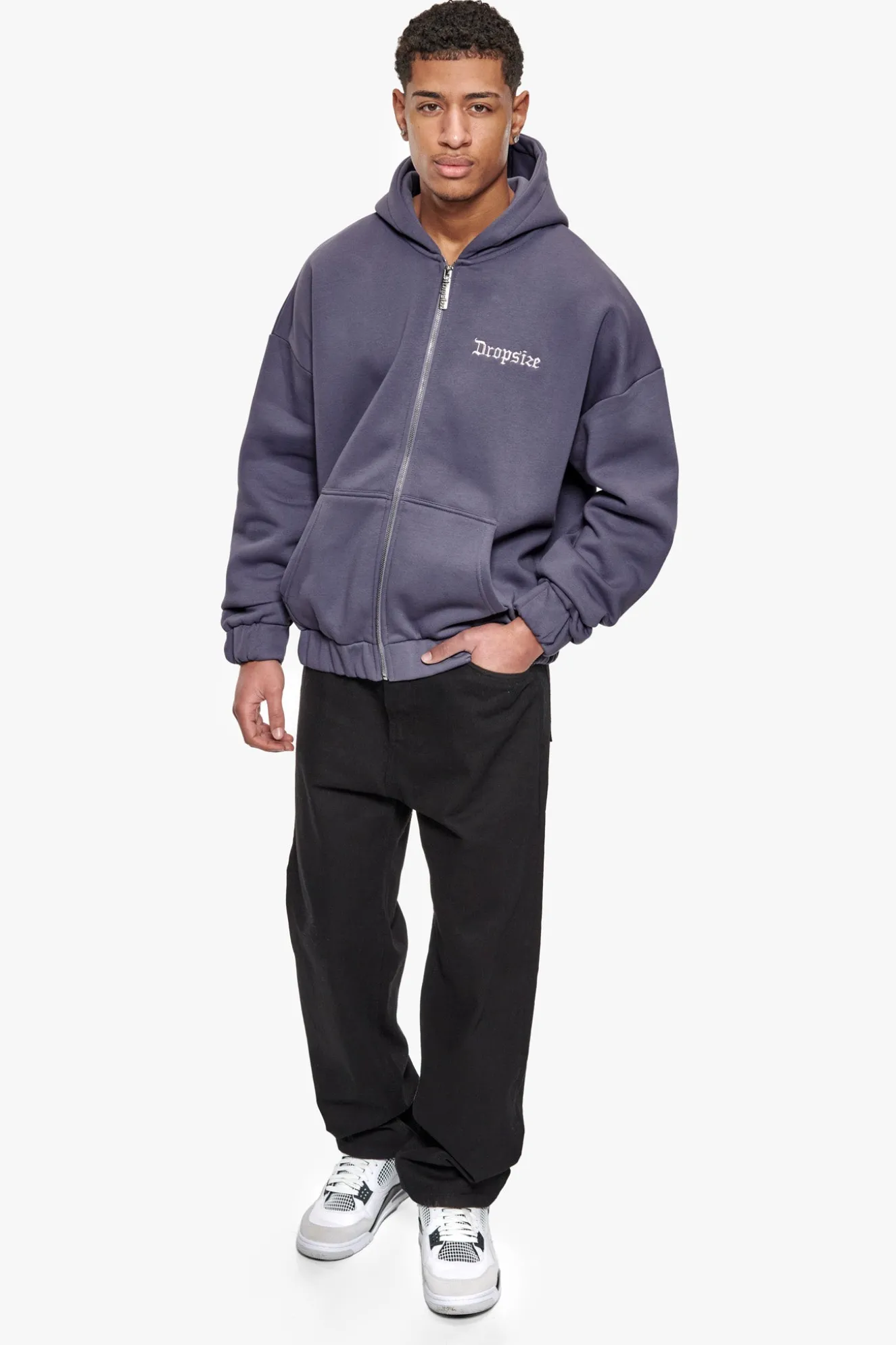 SUPER HEAVY OVERISZE BLANK ZIP HOODIE GRANITE