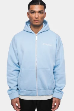 SUPER HEAVY OVERSIZE BLANK ZIP HOODIE BABY BLUE
