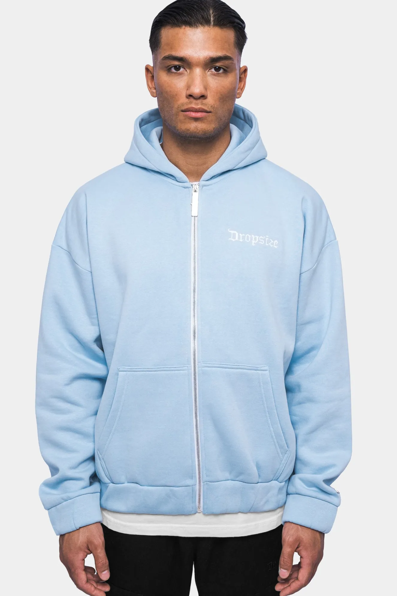 SUPER HEAVY OVERSIZE BLANK ZIP HOODIE BABY BLUE