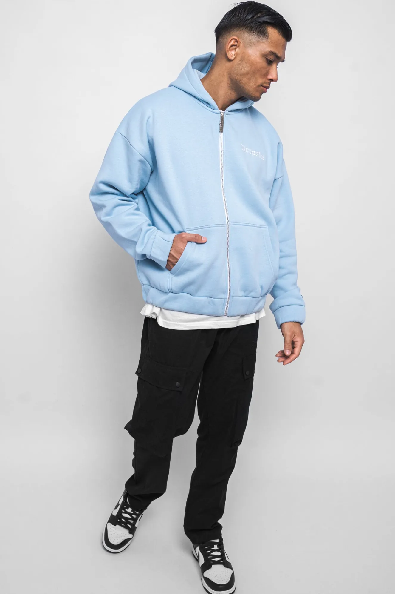SUPER HEAVY OVERSIZE BLANK ZIP HOODIE BABY BLUE