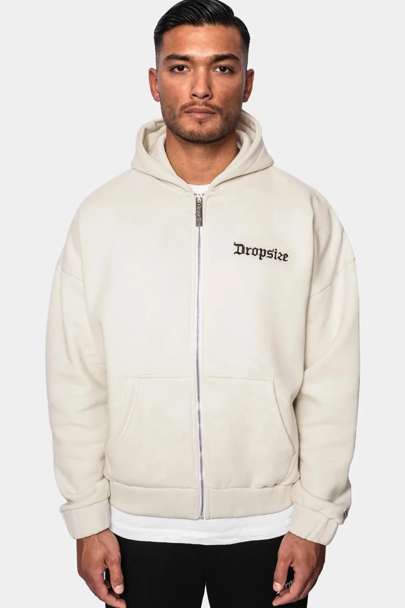 SUPER HEAVY OVERSIZE BLANK ZIP HOODIE COCONUT MILK