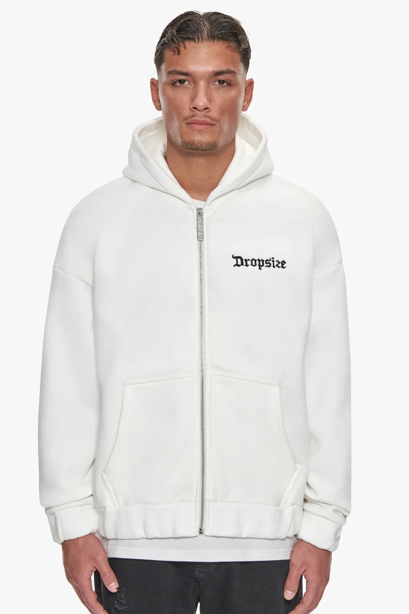 SUPER HEAVY OVERSIZE BLANK ZIP HOODIE CREAM WHITE