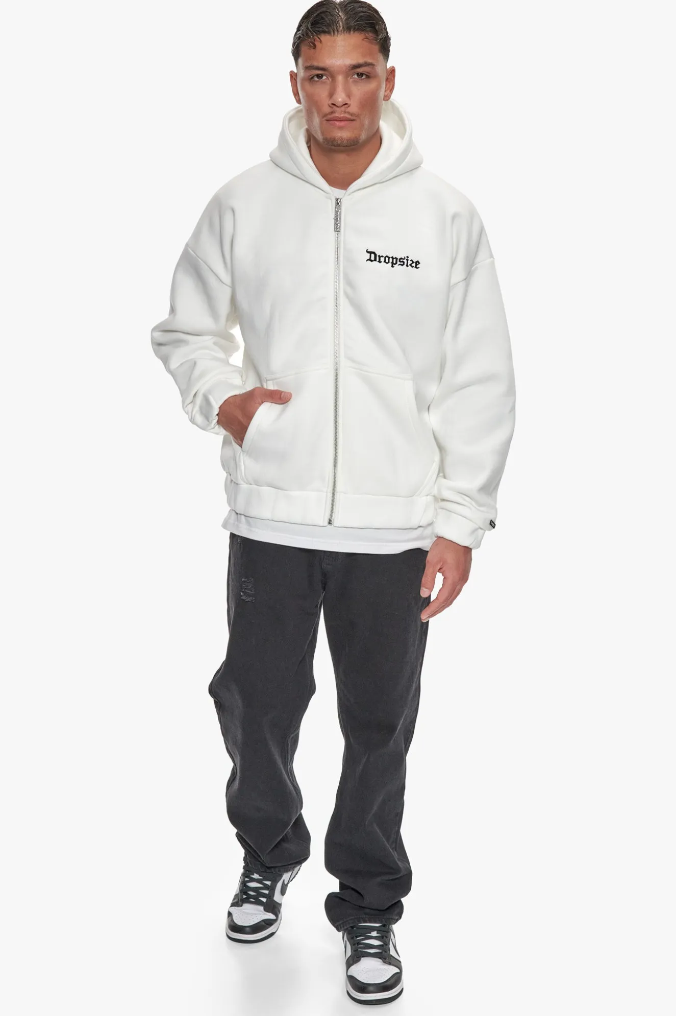 SUPER HEAVY OVERSIZE BLANK ZIP HOODIE CREAM WHITE