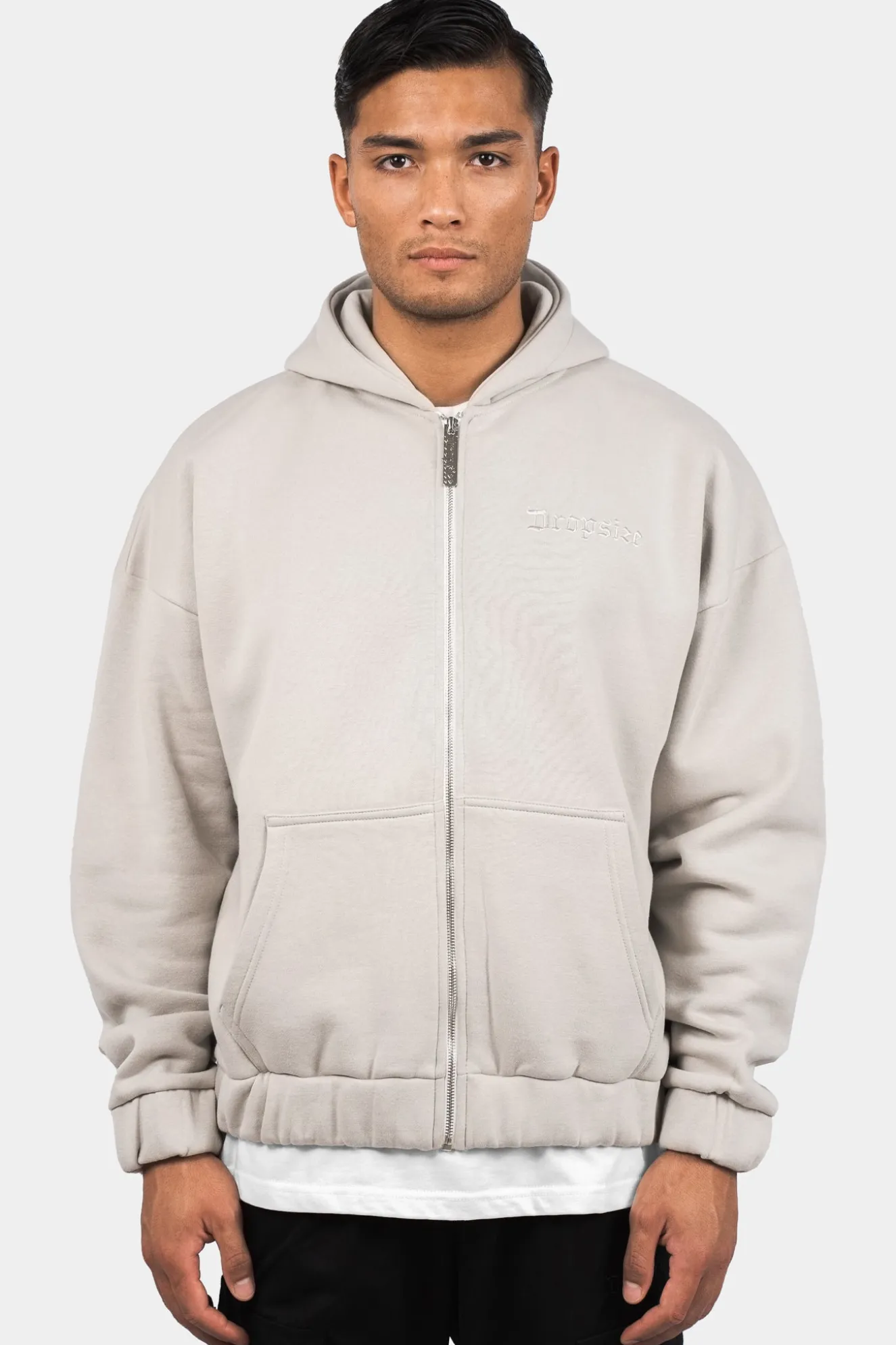 SUPER HEAVY OVERSIZE BLANK ZIP HOODIE MOON BEAM