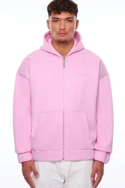SUPER HEAVY OVERSIZE BLANK ZIP HOODIE PINK