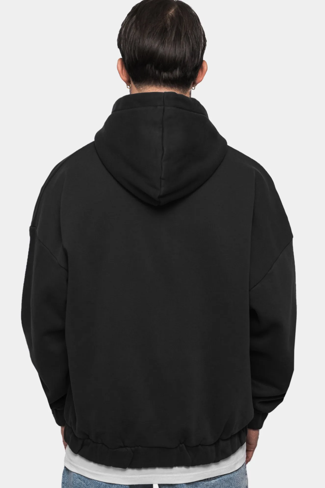 SUPER HEAVY OVERSIZE BLANK ZIP HOODIE WASHED BLACK
