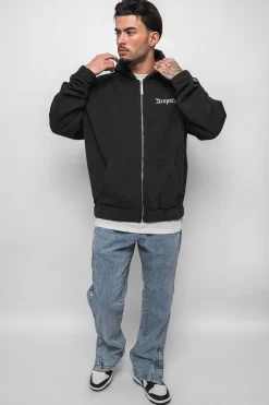 SUPER HEAVY OVERSIZE BLANK ZIP HOODIE WASHED BLACK