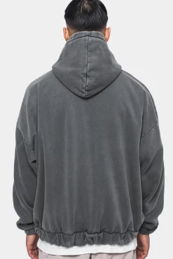 SUPER HEAVY OVERSIZE BLANK ZIP HOODIE WASHED GRAY