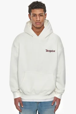 SUPER HEAVY OVERSIZE EMBO HOODIE CREAM BORDEAUX