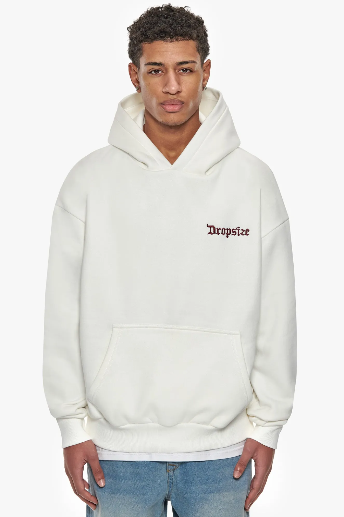 SUPER HEAVY OVERSIZE EMBO HOODIE CREAM BORDEAUX