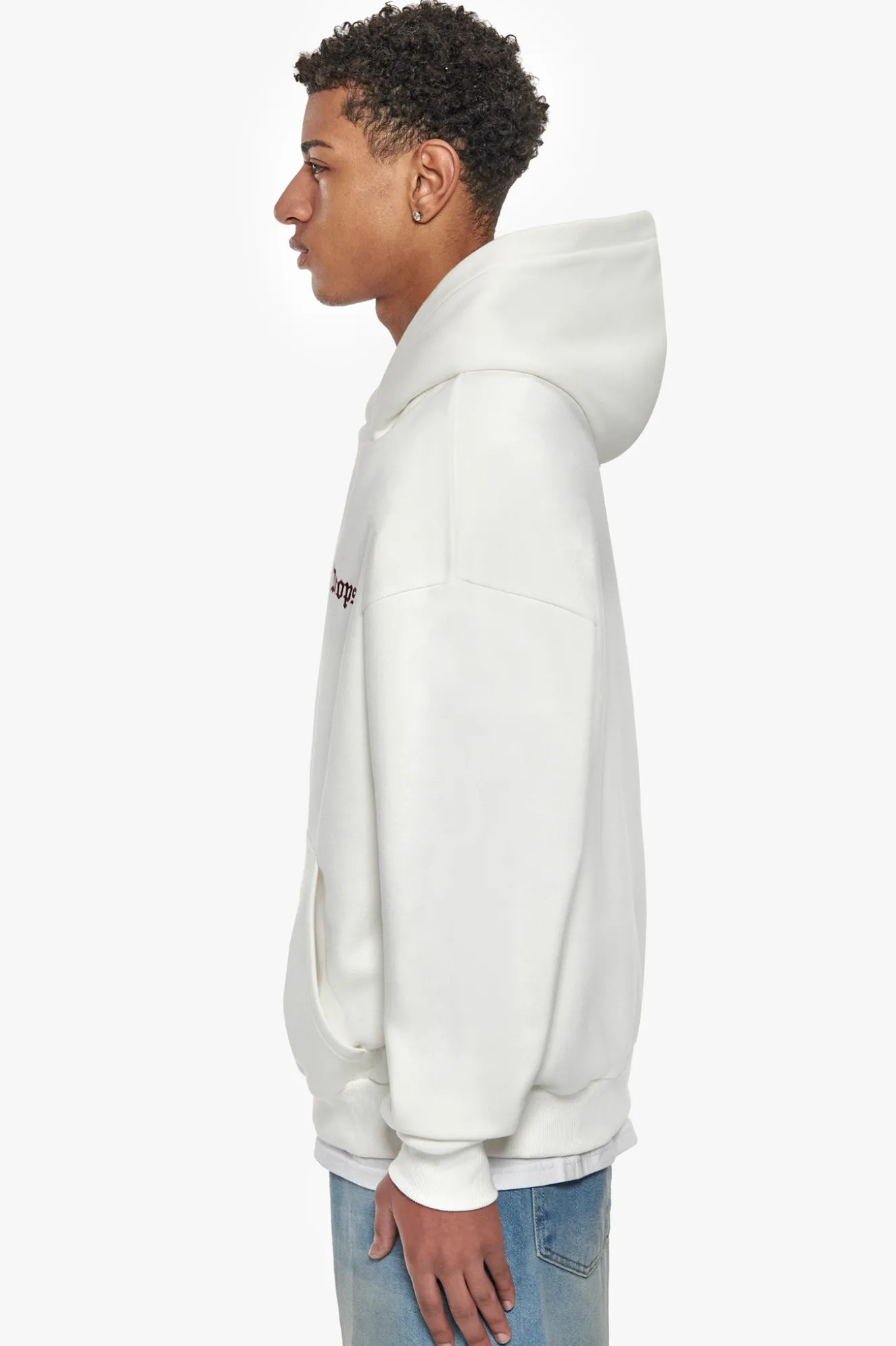 SUPER HEAVY OVERSIZE EMBO HOODIE CREAM BORDEAUX