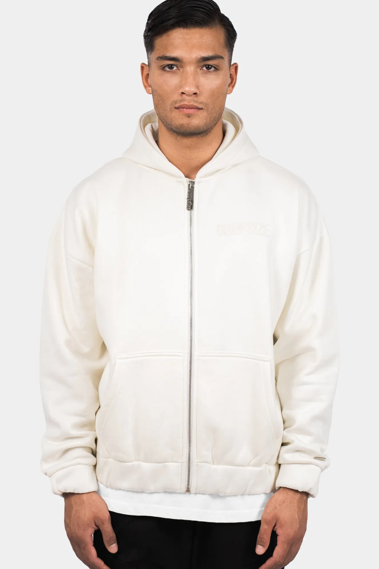 SUPER HEAVY OVERSIZE HD PRINT ZIP HOODIE CREAM WHITE