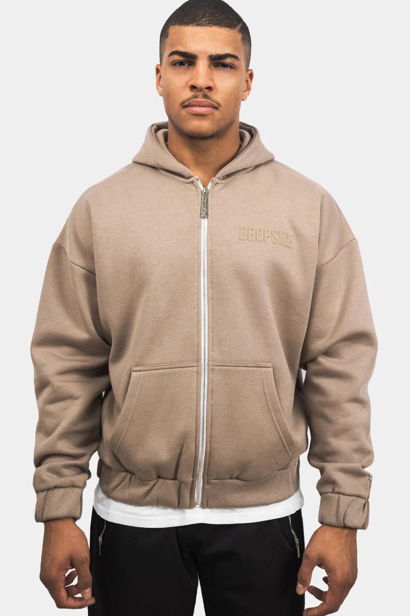 SUPER HEAVY OVERSIZE HD PRINT ZIP HOODIE SILVER MINK