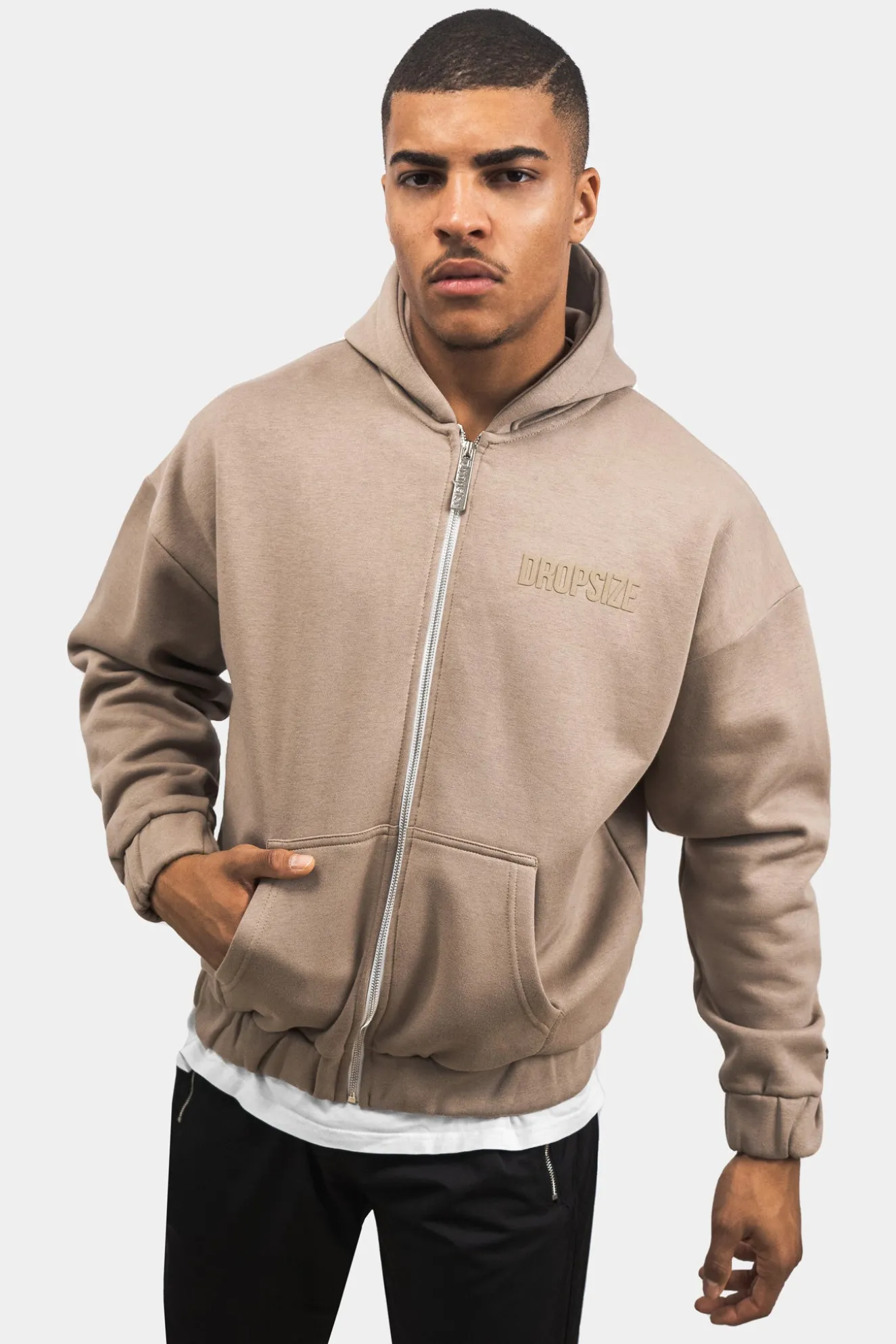 SUPER HEAVY OVERSIZE HD PRINT ZIP HOODIE SILVER MINK