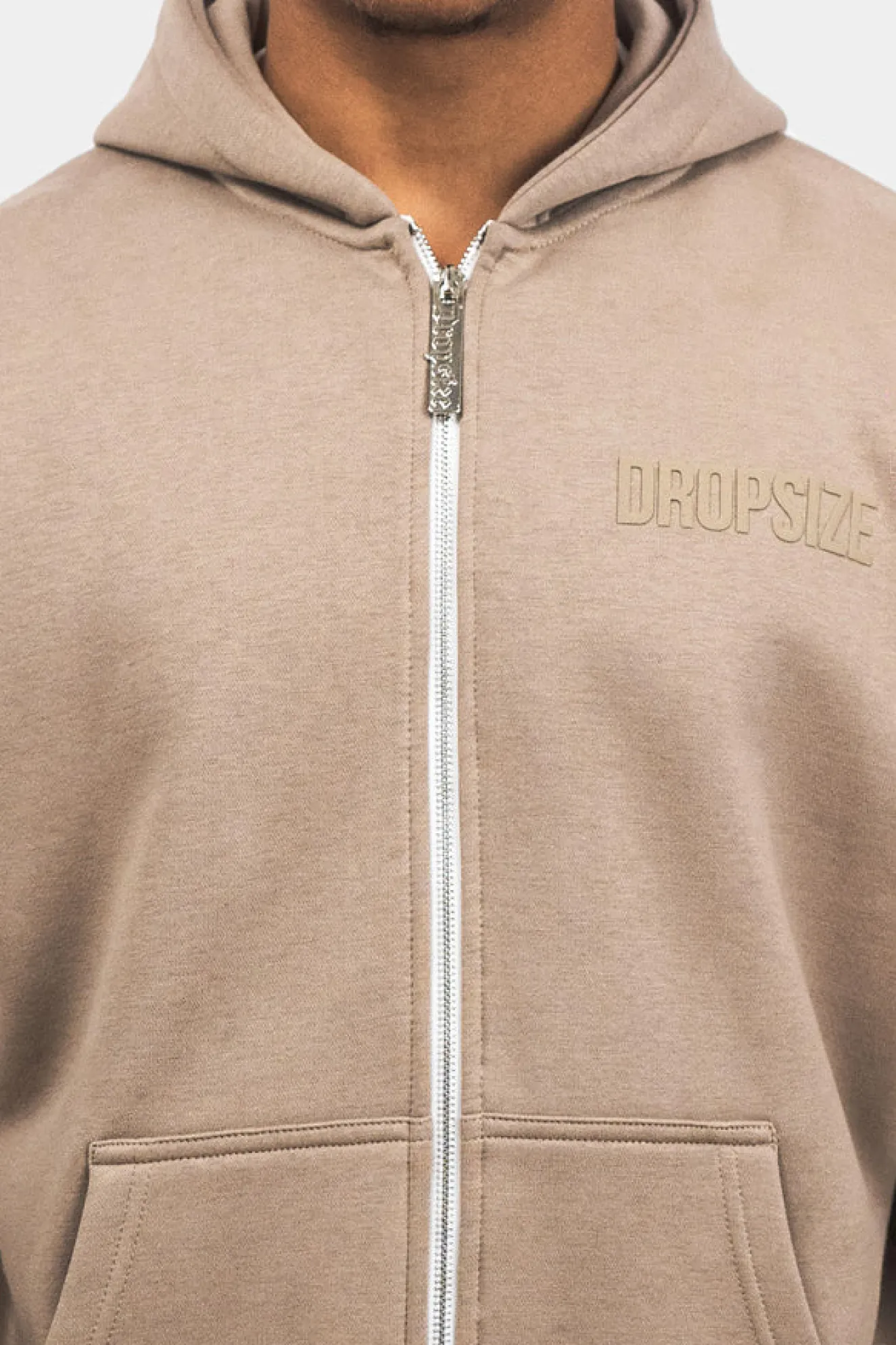 SUPER HEAVY OVERSIZE HD PRINT ZIP HOODIE SILVER MINK