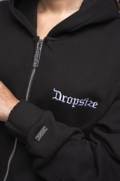 SUPER HEAVY OVERSIZE LOGO ZIP HOODIE BLACK