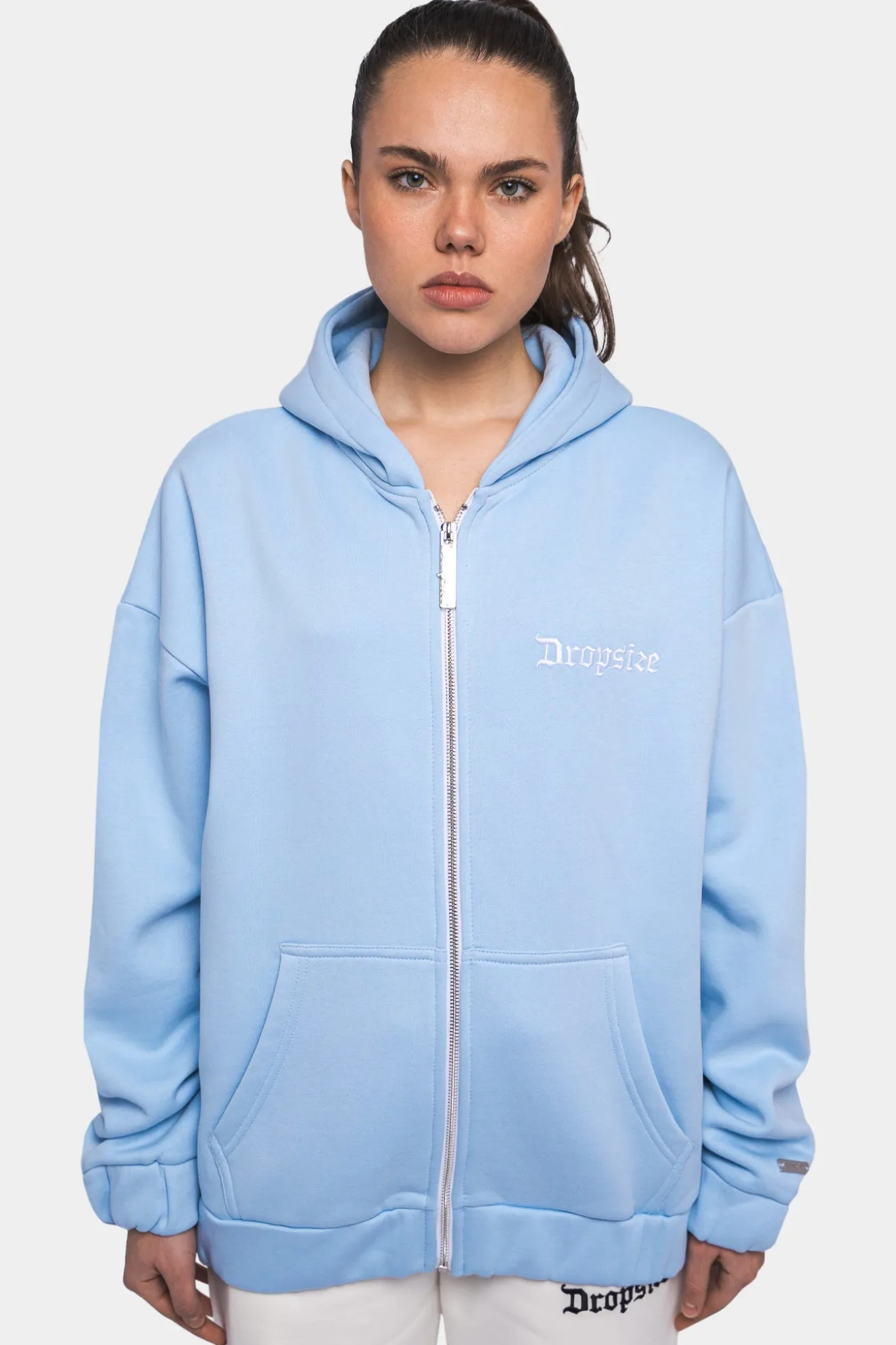 SUPER HEAVY OVERSIZE LOGO ZIP HOODIE BABY BLUE