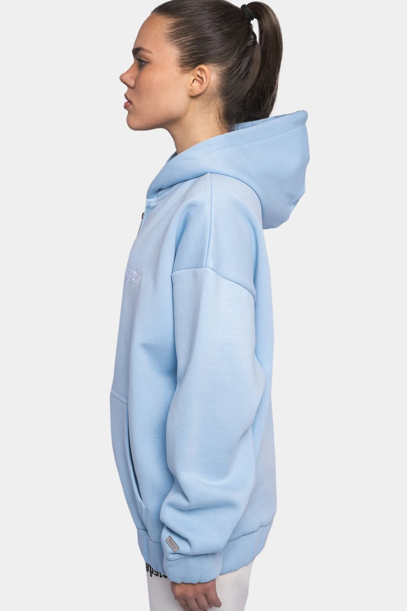 SUPER HEAVY OVERSIZE LOGO ZIP HOODIE BABY BLUE
