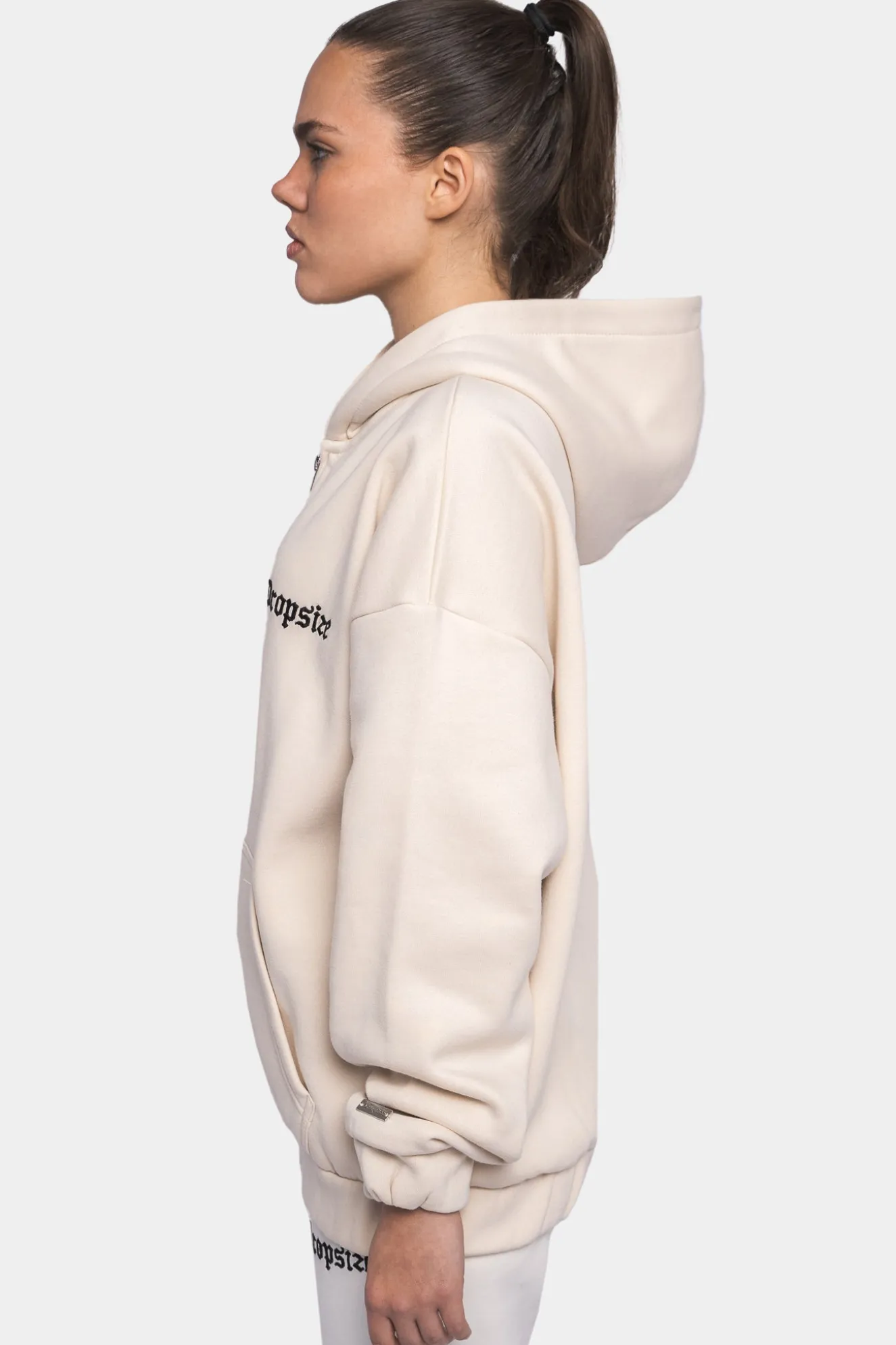 SUPER HEAVY OVERSIZE LOGO ZIP HOODIE COCONUT MILK