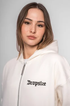 SUPER HEAVY OVERSIZE LOGO ZIP HOODIE CREAM WHITE