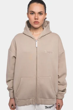 SUPER HEAVY OVERSIZE LOGO ZIP HOODIE LIGHT BROWN