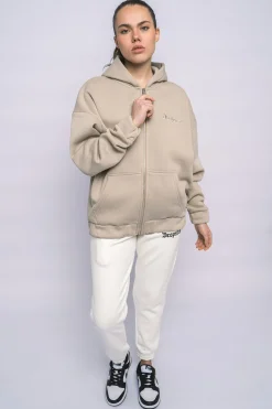 SUPER HEAVY OVERSIZE LOGO ZIP HOODIE LIGHT BROWN