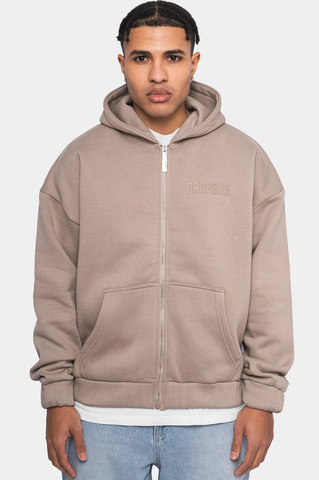 SUPER HEAVY OVERSIZE LOGO ZIP HOODIE SIMPLY TAUPE