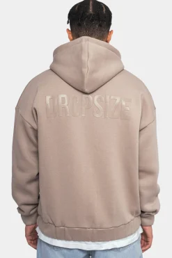 SUPER HEAVY OVERSIZE LOGO ZIP HOODIE SIMPLY TAUPE