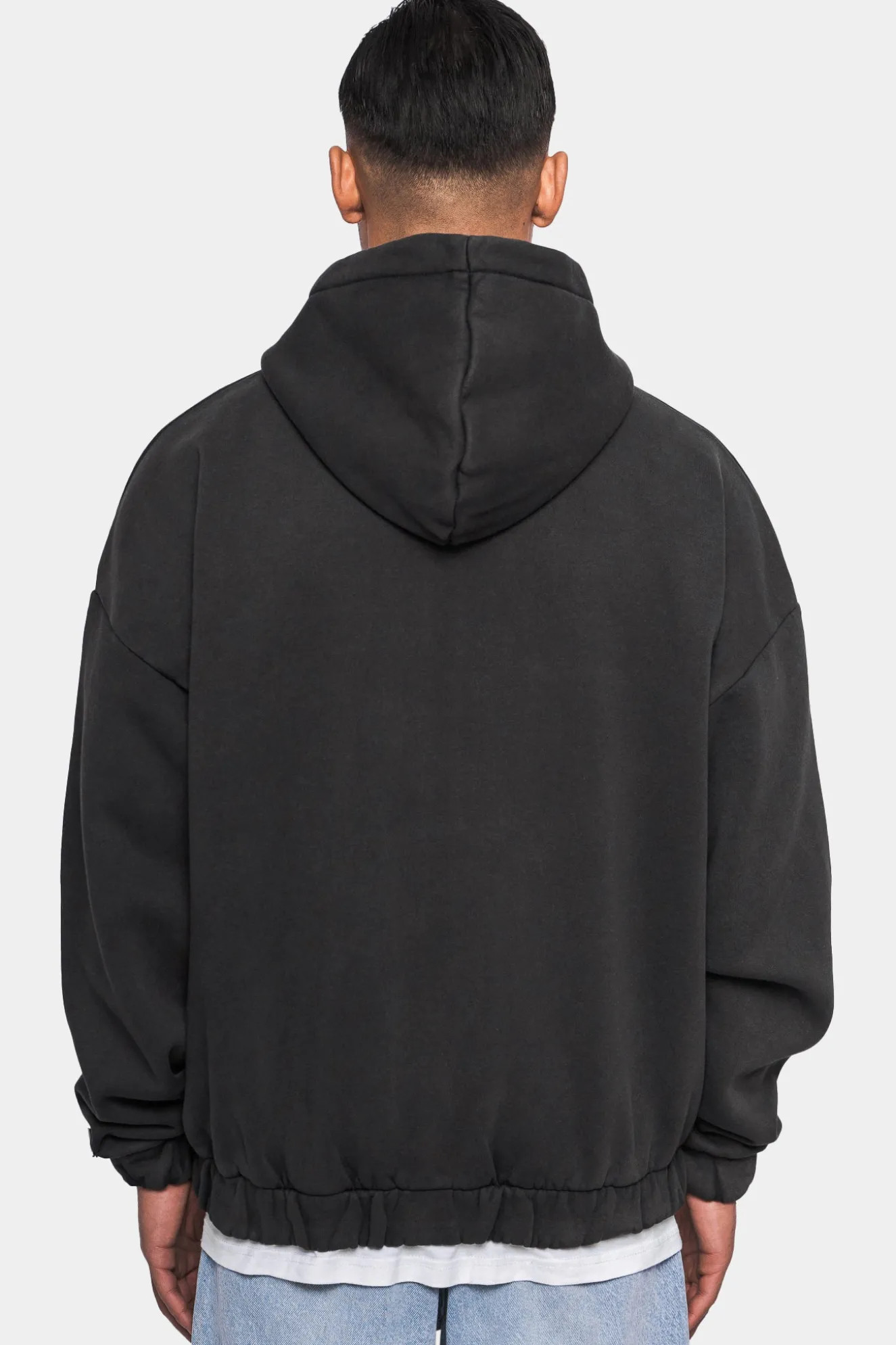 SUPER HEAVY OVERSIZE LOGO ZIP HOODIE ACID WASHED BLACK