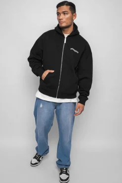 SUPER HEAVY OVERSIZE LOGO ZIP HOODIE BLACK
