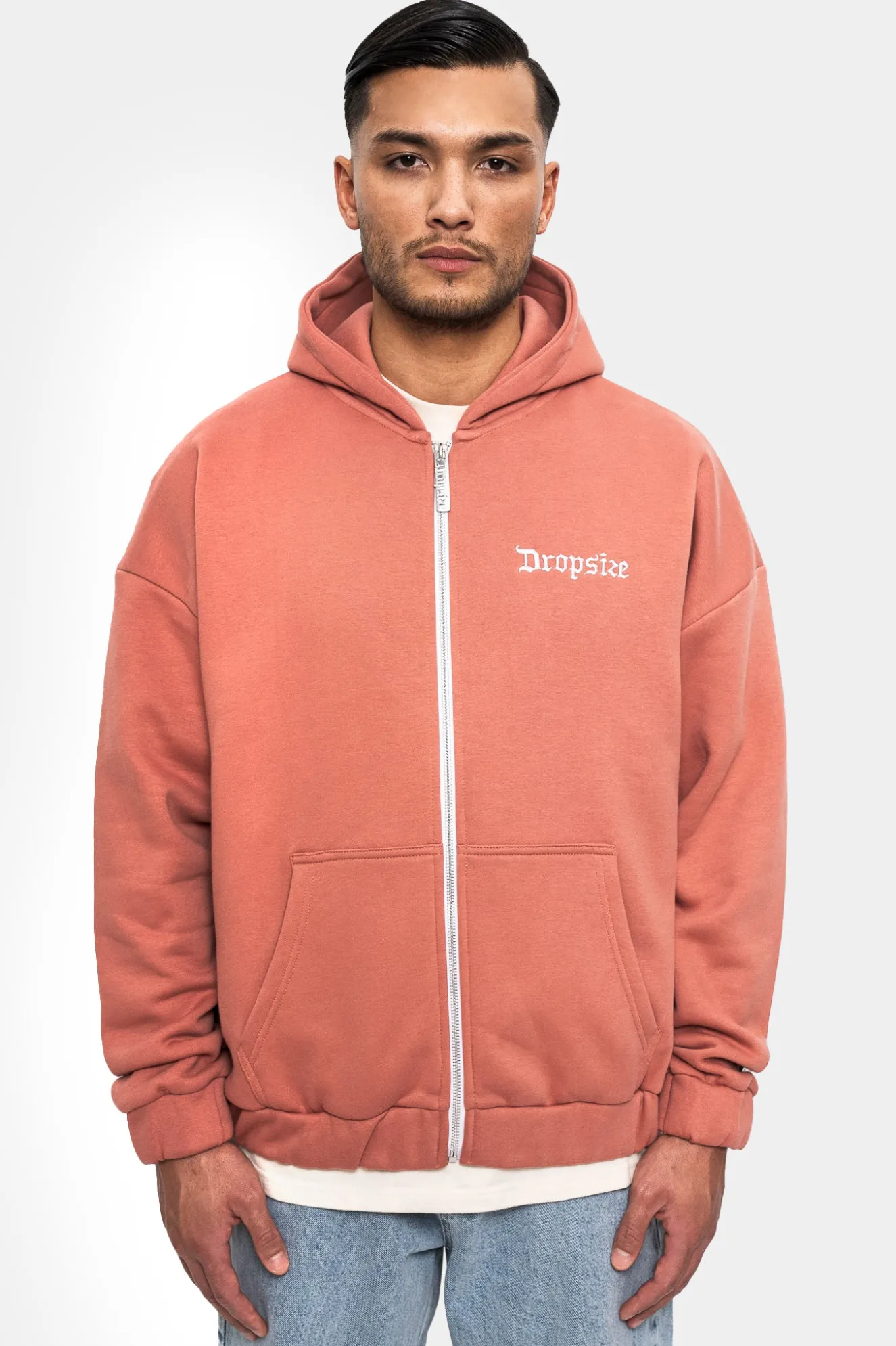 SUPER HEAVY OVERSIZE LOGO DESIGN ZIP HOODIE CANYON CLAY