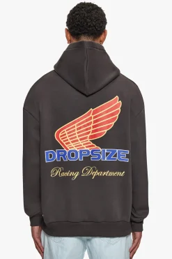 SUPER HEAVY OVERSIZE RACING DEPARTMENT HOODIE WASHED BLACK