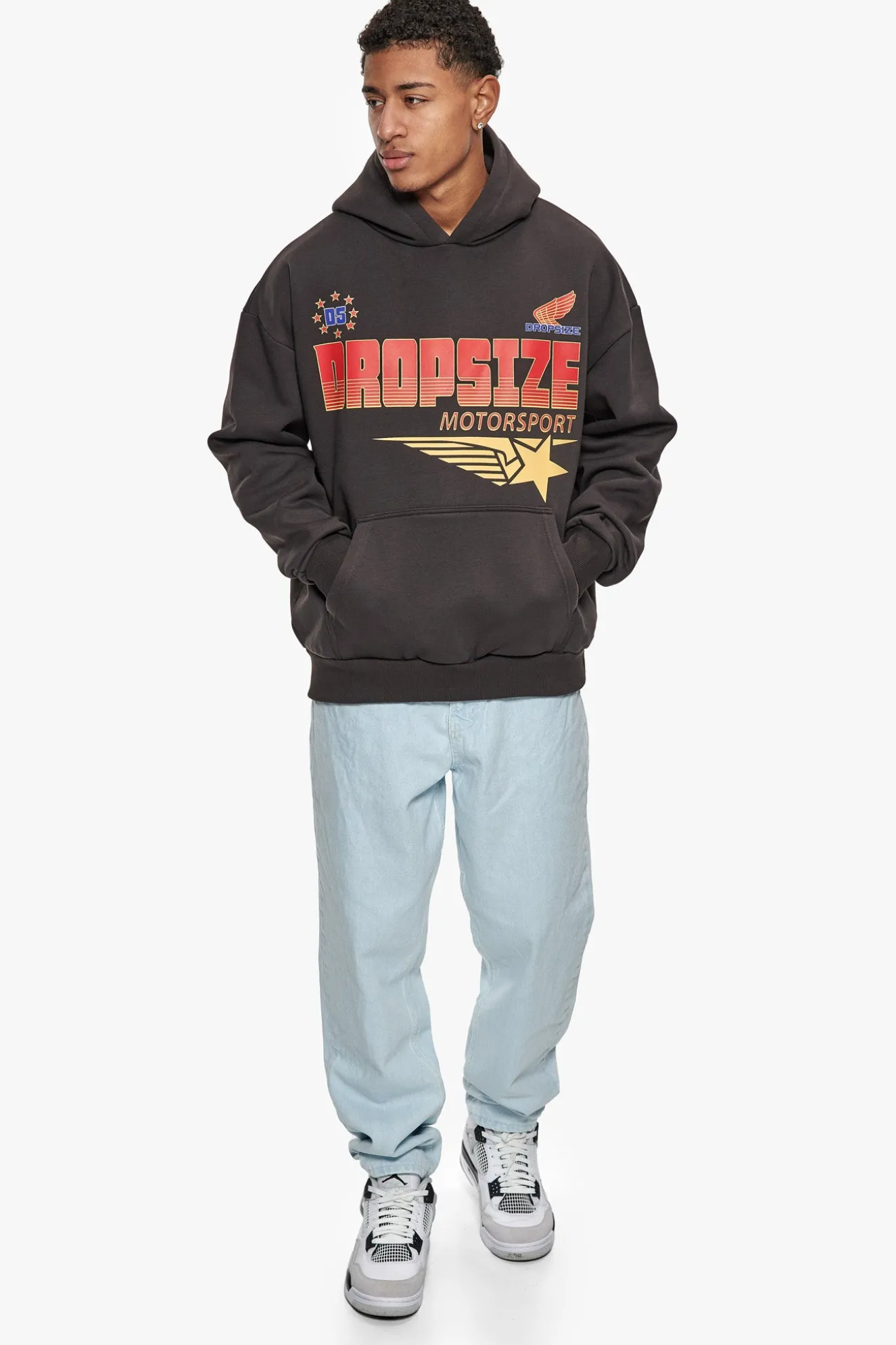 SUPER HEAVY OVERSIZE RACING DEPARTMENT HOODIE WASHED BLACK