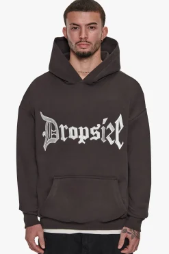 SUPER HEAVY OVERSIZE V2 MIDDLE EMBO HOODIE WASHED BLACK / WHITE