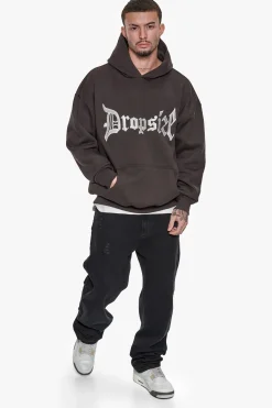 SUPER HEAVY OVERSIZE V2 MIDDLE EMBO HOODIE WASHED BLACK / WHITE