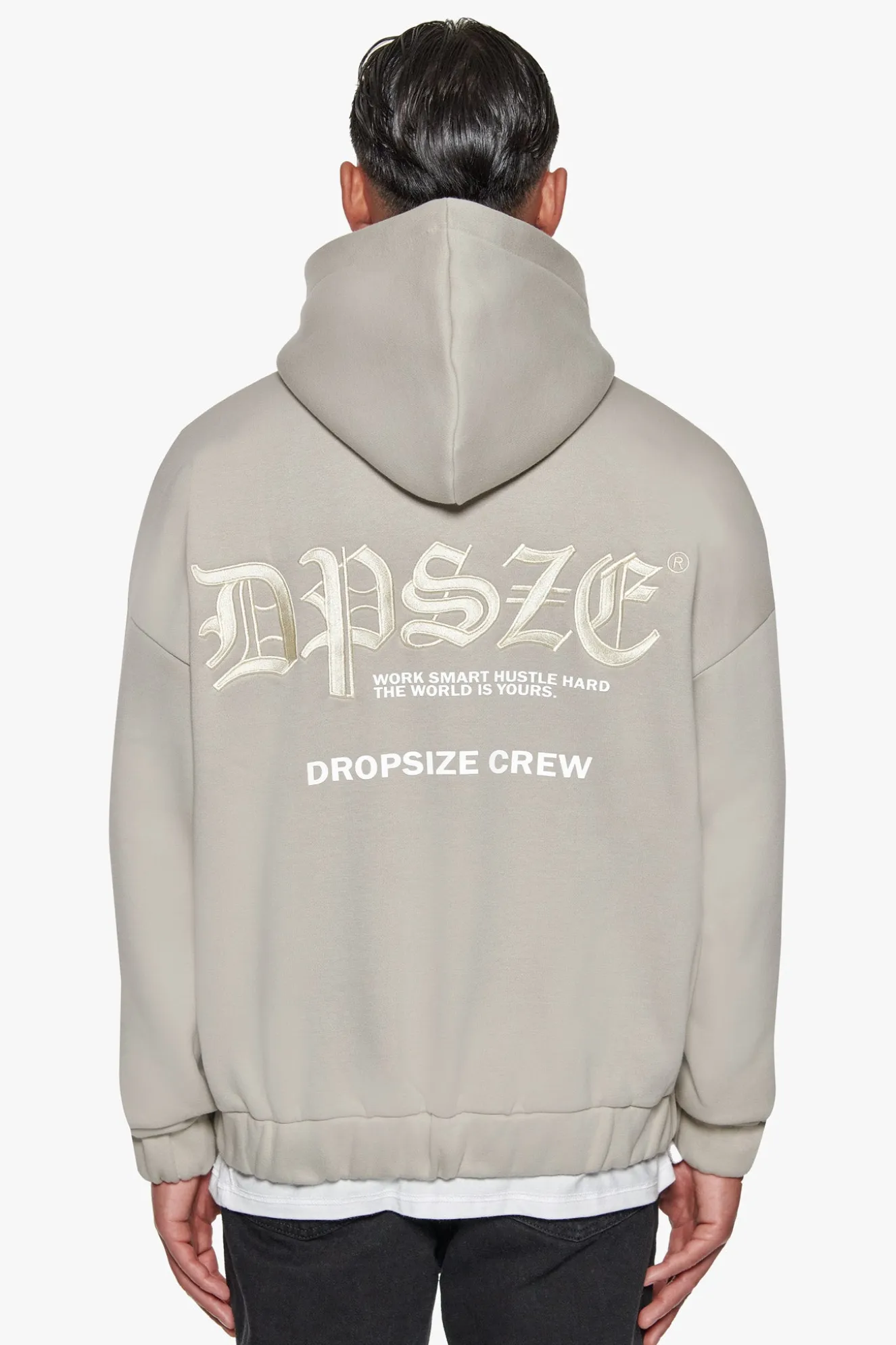 SUPER HEAVY OVERSIZE WORK SMART HUSTLE HARD ZIP-HOODIE PUMICE STONE