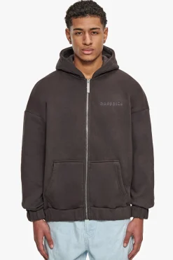 SUPER HEAVY OVERSIZE WORK SMART ZIP-HOODIE WASHED BLACK