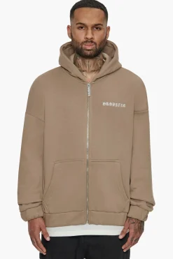 SUPER HEAVY OVERSIZED CRIME ZIP HOODIE SILVER MINK