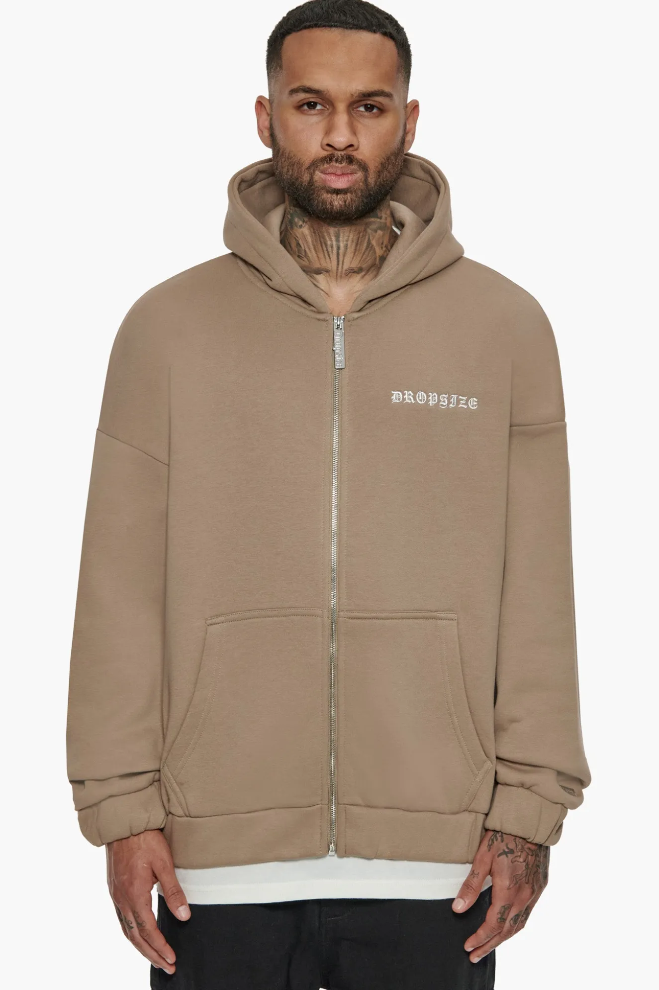 SUPER HEAVY OVERSIZED CRIME ZIP HOODIE SILVER MINK