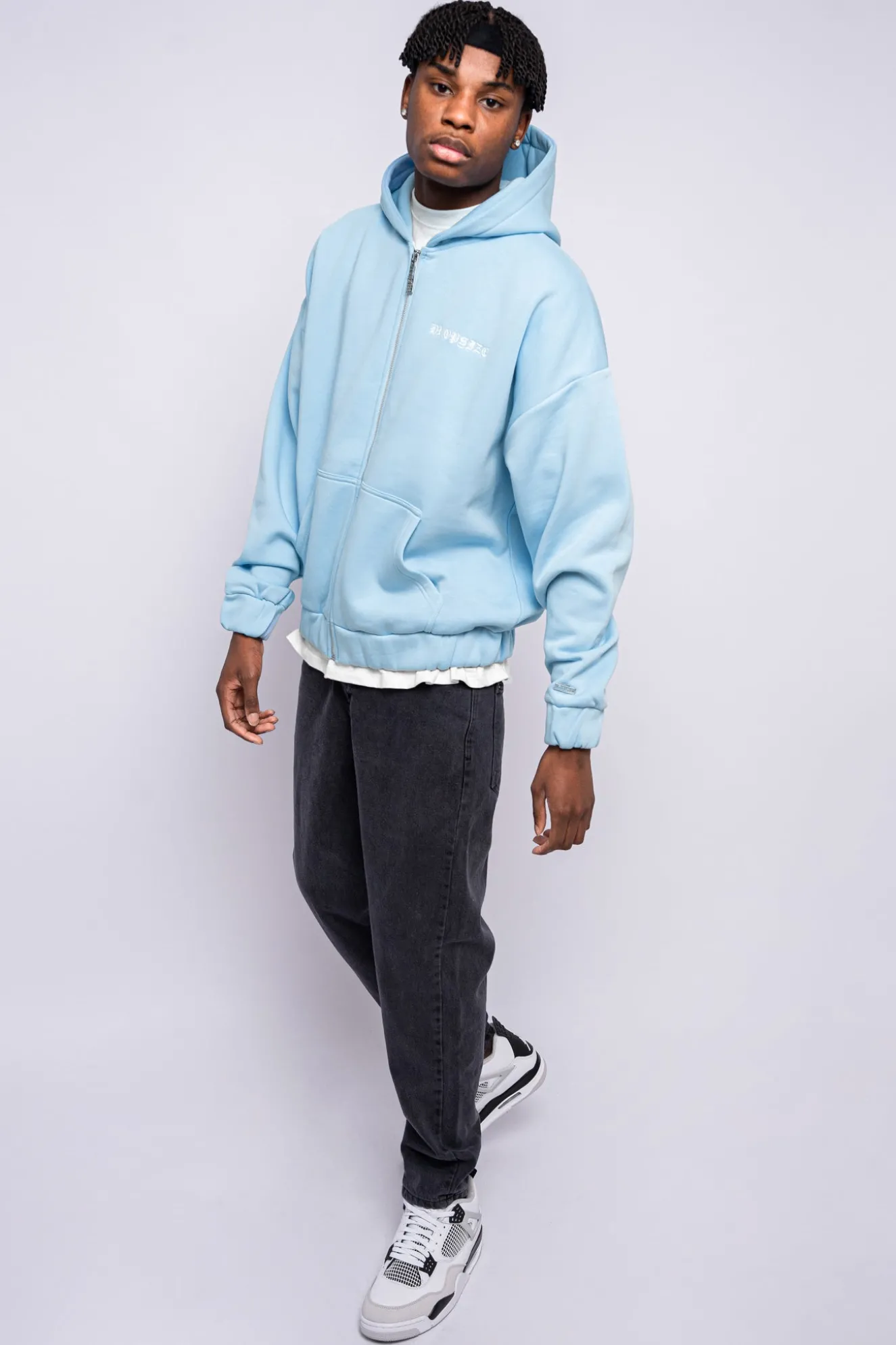 SUPER HEAVY OVERSIZED CRIME ZIP HOODIE BABY BLUE