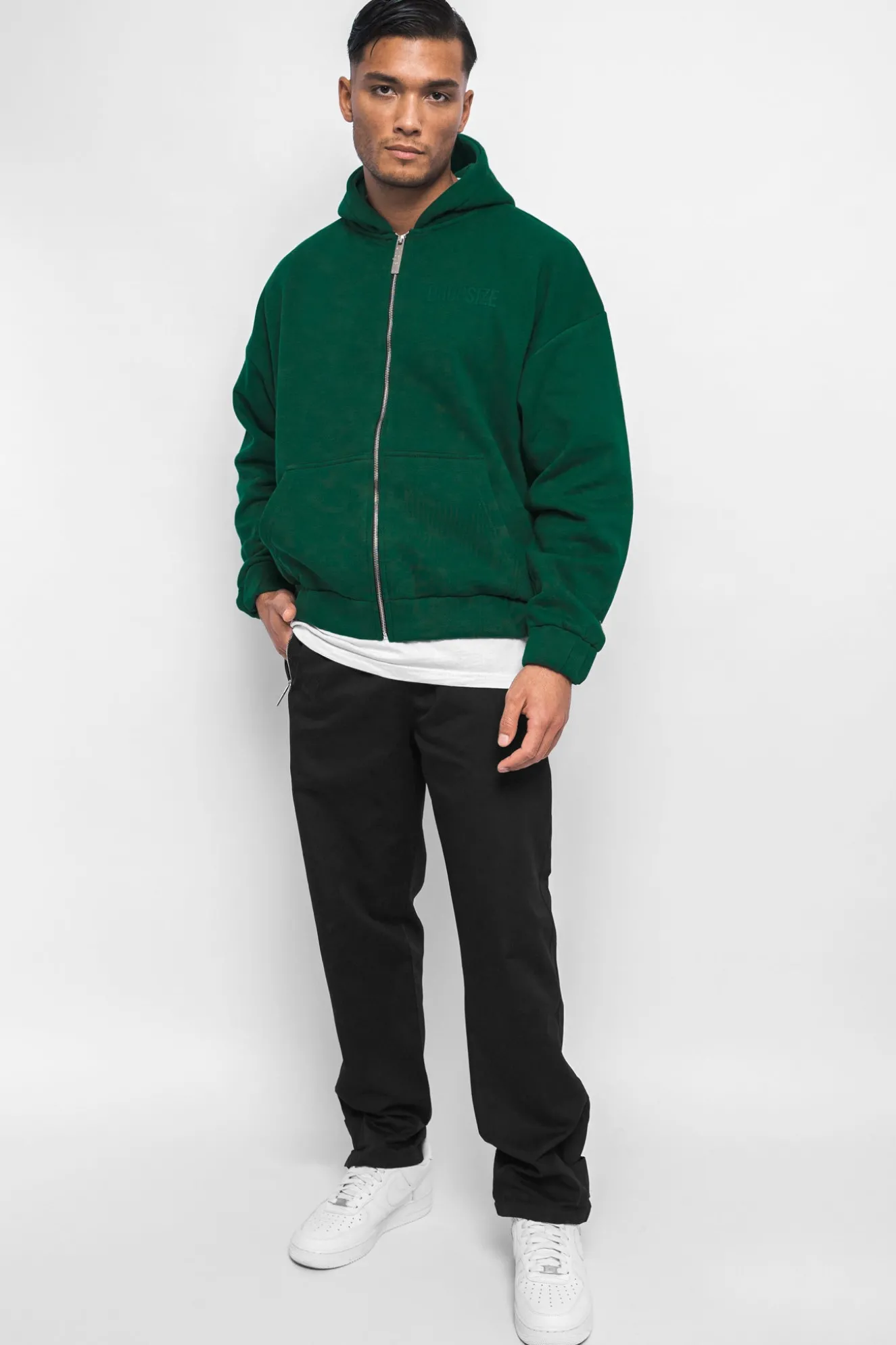 SUPER HEAVY OVERSIZED HD PRINT ZIP HOODIE GREEN