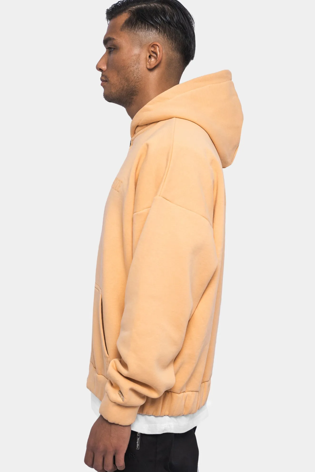 SUPER HEAVY OVERSIZED HD PRINT ZIP HOODIE WASHED PEACH