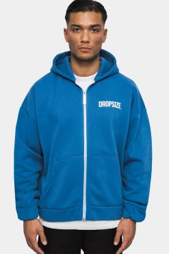 SUPER HEAVY OVERSIZED HD PRINT ZIP HOODIE WASHED BLUE