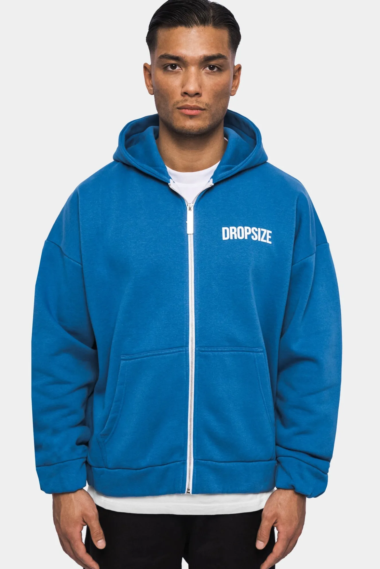 SUPER HEAVY OVERSIZED HD PRINT ZIP HOODIE WASHED BLUE