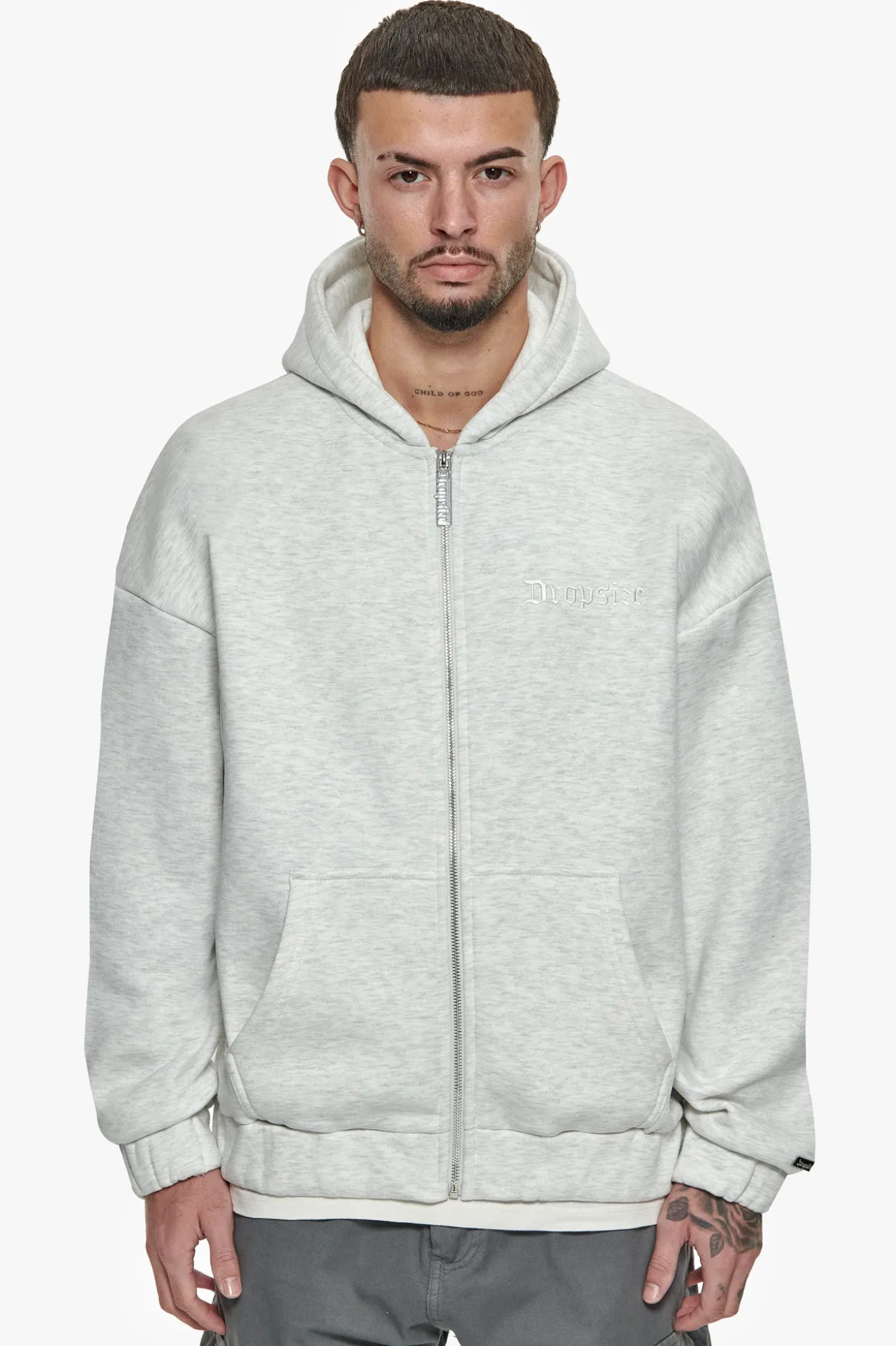 SUPER HEAVY OVERSIZED ZIP-HOODIE LIGHT GREY